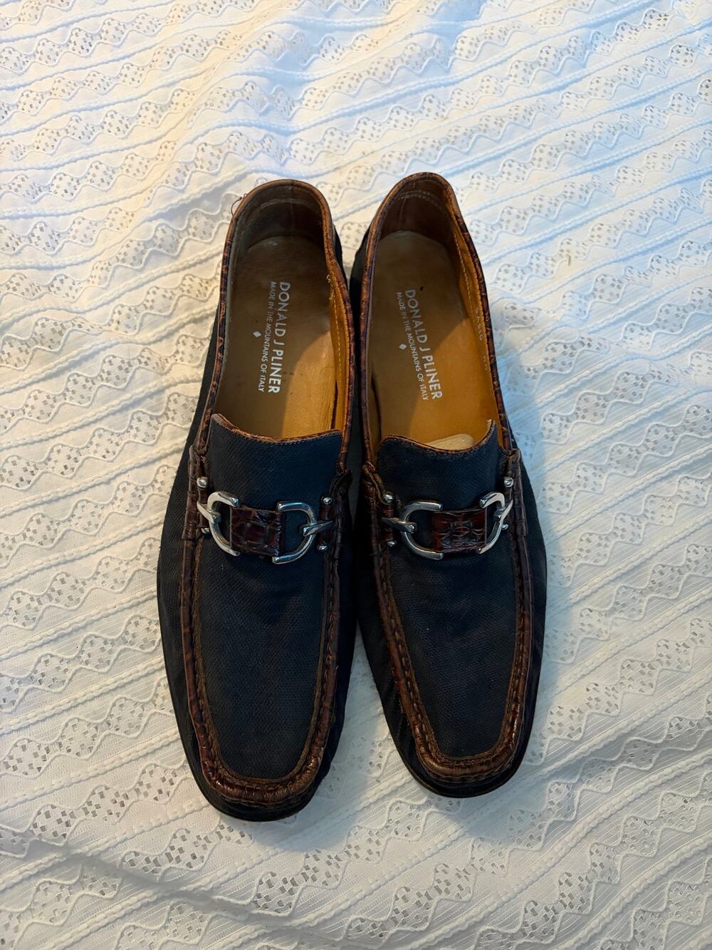 Donald J Pliner Men's Navy Leather Bit Loafers Slip On Dress Shoes Size 13